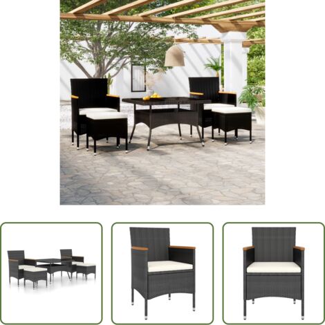 Tavolo da pranzo da esterno -  Set Pranzo da Giardino 5 pz  Polyrattan e Vetro Temperato Nero