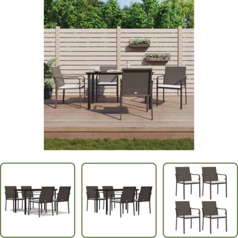 Tavolo da pranzo da esterno -  Set Pranzo da Giardino 5pz con Cuscini in Polyrattan e Acciaio