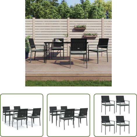 Tavolo da pranzo da esterno -  Set Pranzo da Giardino 5pz con Cuscini in Polyrattan e Acciaio