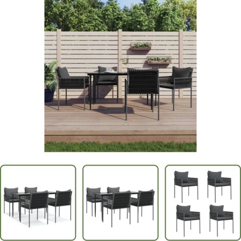 Tavolo da pranzo da esterno -  Set Pranzo da Giardino 5pz con Cuscini in Polyrattan e Acciaio