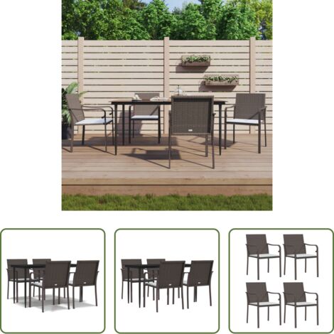 Tavolo da pranzo da esterno -  Set Pranzo da Giardino 5pz con Cuscini in Polyrattan e Acciaio