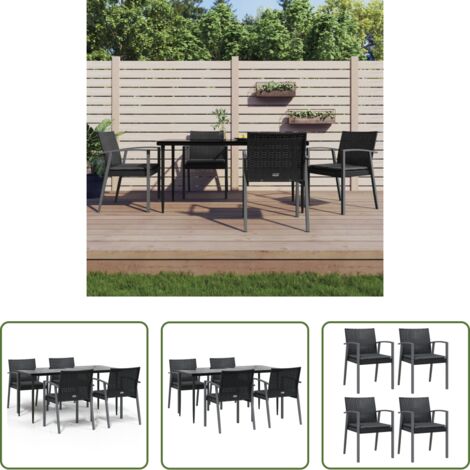 Tavolo da pranzo da esterno -  Set Pranzo da Giardino 5pz con Cuscini in Polyrattan e Acciaio