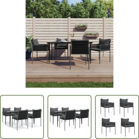 Tavolo da pranzo da esterno -  Set Pranzo da Giardino 5pz con Cuscini in Polyrattan e Acciaio