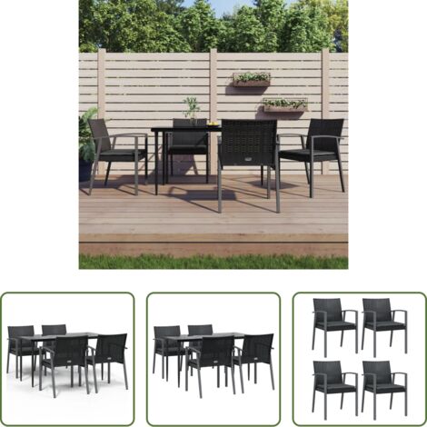 Tavolo da pranzo da esterno -  Set Pranzo da Giardino 5pz con Cuscini in Polyrattan e Acciaio