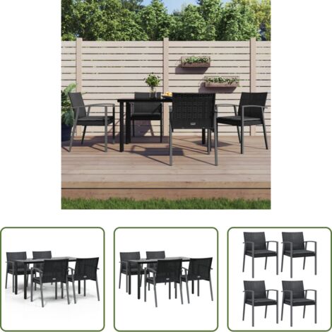 Tavolo da pranzo da esterno -  Set Pranzo da Giardino 5pz con Cuscini in Polyrattan e Acciaio