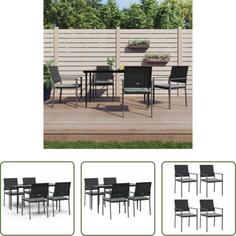 Tavolo da pranzo da esterno -  Set Pranzo da Giardino 5pz con Cuscini in Polyrattan e Acciaio