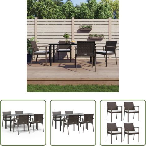 Tavolo da pranzo da esterno -  Set Pranzo da Giardino 5pz con Cuscini in Polyrattan e Acciaio