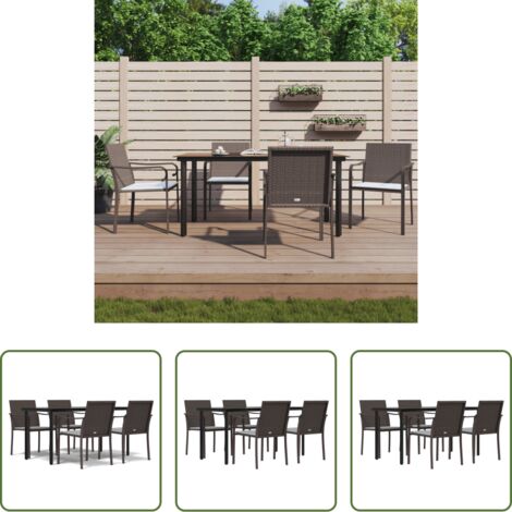 Tavolo da pranzo da esterno -  Set Pranzo da Giardino 5pz con Cuscini in Polyrattan e Acciaio