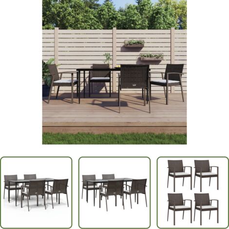 Tavolo da pranzo da esterno -  Set Pranzo da Giardino 5pz con Cuscini in Polyrattan e Acciaio