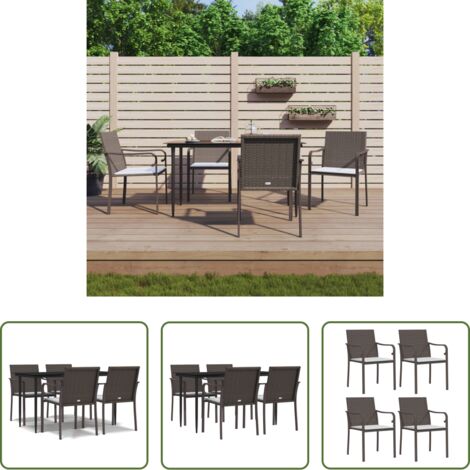 Tavolo da pranzo da esterno -  Set Pranzo da Giardino 5pz con Cuscini in Polyrattan e Acciaio