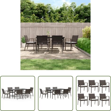 Tavolo da pranzo da esterno -  Set Pranzo da Giardino 7 pz con Cuscini in Polyrattan e Acciaio