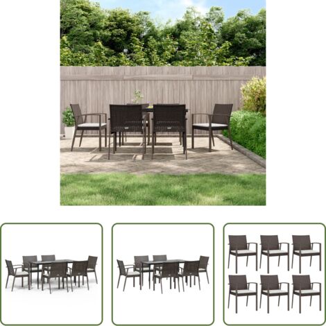 Tavolo da pranzo da esterno -  Set Pranzo da Giardino 7 pz con Cuscini in Polyrattan e Acciaio