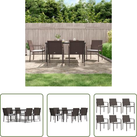Tavolo da pranzo da esterno -  Set Pranzo da Giardino 7 pz con Cuscini in Polyrattan e Acciaio