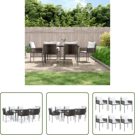 Tavolo da pranzo da esterno -  Set Pranzo da Giardino 7 pz con Cuscini in Polyrattan e Acciaio