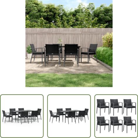 Tavolo da pranzo da esterno -  Set Pranzo da Giardino 7 pz con Cuscini in Polyrattan e Acciaio