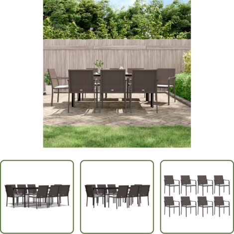 Tavolo da pranzo da esterno -  Set Pranzo da Giardino 9 pz con Cuscini in Polyrattan e Acciaio