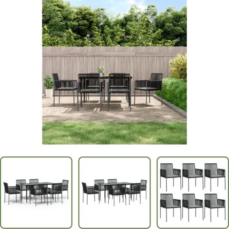 Tavolo da pranzo da esterno -  Set Pranzo Giardino 7 pz con Cuscini Polyrattan e Acciaio Nero
