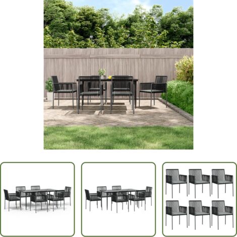 Tavolo da pranzo da esterno -  Set Pranzo Giardino 7 pz con Cuscini Polyrattan e Acciaio Nero