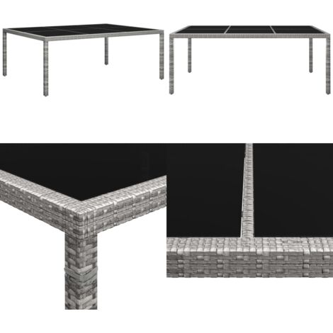 Tavolo da Pranzo da Giardino Grigio 200x150x74 cm in Polyrattan - Tavolo da pranzo in polirattan - Tavolo da pranzo in acciaio