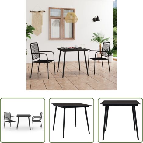 Tavolo da pranzo da giardino -  Set da Pranzo da Esterni 3 pz in Corda di Cotone e Acciaio Nero