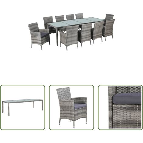 Tavolo da pranzo da giardino -  Set da Pranzo da Giardino 11 pz con Cuscini Polyrattan Grigio