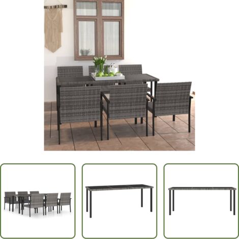 Tavolo da pranzo da giardino -  Set da Pranzo da Giardino 7 pz in Polyrattan Grigio