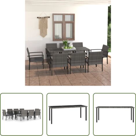 Tavolo da pranzo da giardino -  Set da Pranzo da Giardino 9 pz in Polyrattan Grigio