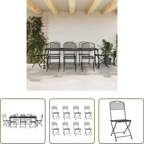 Tavolo da pranzo da giardino -  Set da Pranzo da Giardino 9pz Antracite in Rete Metallica