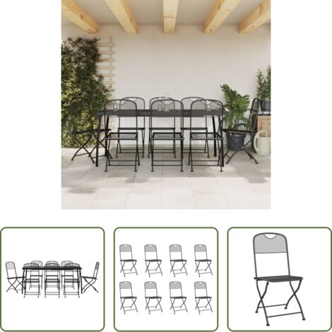 Tavolo da pranzo da giardino -  Set da Pranzo da Giardino 9pz Antracite in Rete Metallica