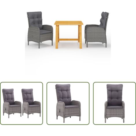 Tavolo da pranzo da giardino -  Set Mobili da Pranzo per Giardino 3 pz Grigio