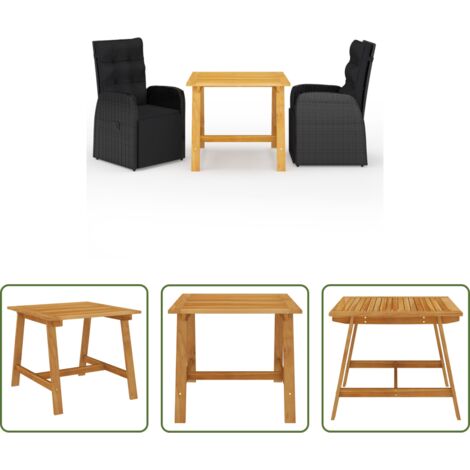 Tavolo da pranzo da giardino -  Set Mobili da Pranzo per Giardino 3 pz Nero
