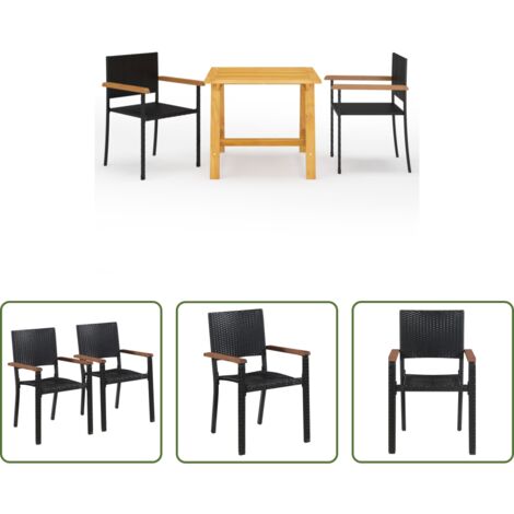 Tavolo da pranzo da giardino -  Set Mobili da Pranzo per Giardino 3 pz Nero
