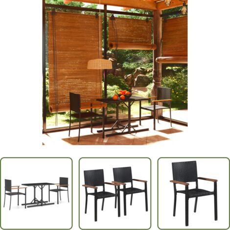 Tavolo da pranzo da giardino -  Set Mobili da Pranzo per Giardino 3 pz Nero
