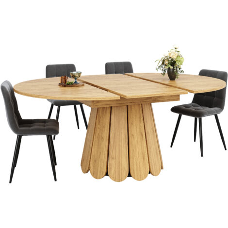 Tavolo da Pranzo Estensibile 118-158x118x76.8cm, Gambe a Forma di Petalo, Portata 75 kg, MDF, Naturale, per 6-8 Persone