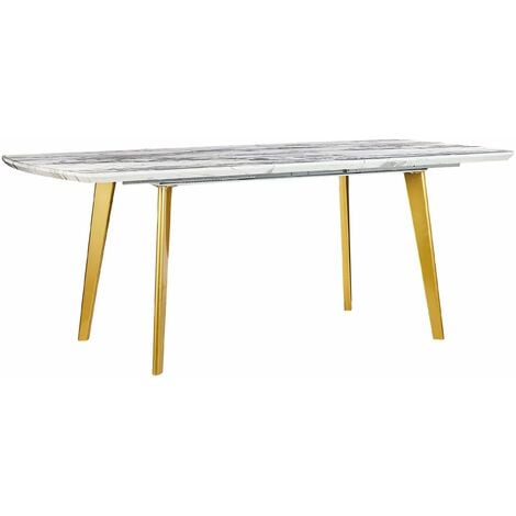 Tavolo da Pranzo estensibile 160/200 x 90 cm Effetto Marmo ed Oro Mosby