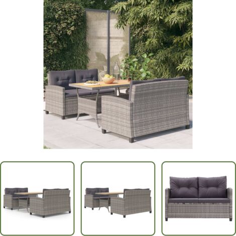 Tavolo da pranzo esterno -  Set da Pranzo da Giardino 3 pz con Cuscini Grigio in Polyrattan