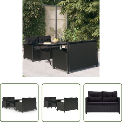 Tavolo da pranzo esterno -  Set da Pranzo da Giardino 3 pz con Cuscini Nero in Polyrattan