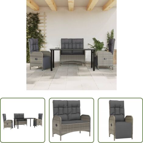 Tavolo da pranzo esterno -  Set da Pranzo da Giardino 4 pz con Cuscini in Polyrattan Grigio