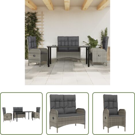 Tavolo da pranzo esterno -  Set da Pranzo da Giardino 4 pz con Cuscini in Polyrattan Grigio