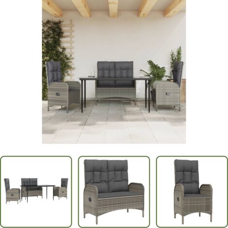 Tavolo da pranzo esterno -  Set da Pranzo da Giardino 4 pz con Cuscini in Polyrattan Grigio