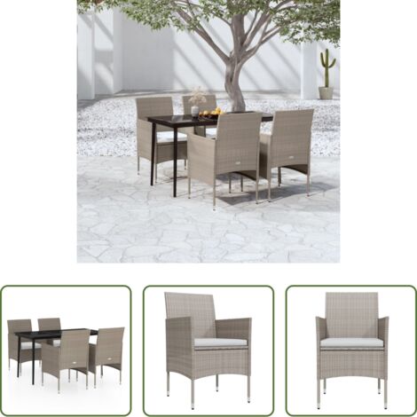 Tavolo da pranzo esterno -  Set da Pranzo da Giardino 5 pz con Cuscini Beige e Nero