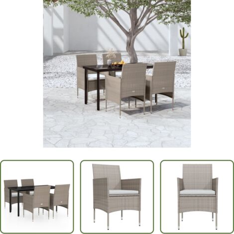 Tavolo da pranzo esterno -  Set da Pranzo da Giardino 5 pz con Cuscini Beige e Nero