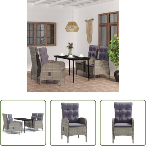 Tavolo da pranzo esterno -  Set da Pranzo da Giardino 5 pz con Cuscini Grigio e Nero