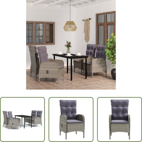 Tavolo da pranzo esterno -  Set da Pranzo da Giardino 5 pz con Cuscini Grigio e Nero