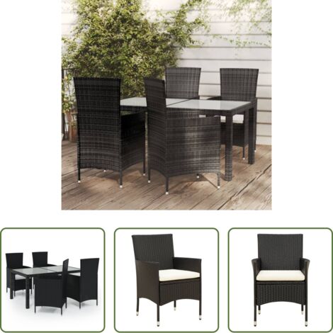 Tavolo da pranzo esterno -  Set da Pranzo da Giardino 5 pz con Cuscini in Polyrattan Nero