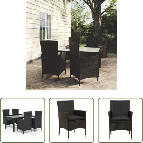 Tavolo da pranzo esterno -  Set da Pranzo da Giardino 5 pz con Cuscini in Polyrattan Nero