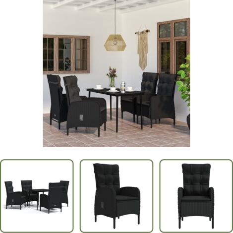 Tavolo da pranzo esterno -  Set da Pranzo da Giardino 5 pz con Cuscini Nero
