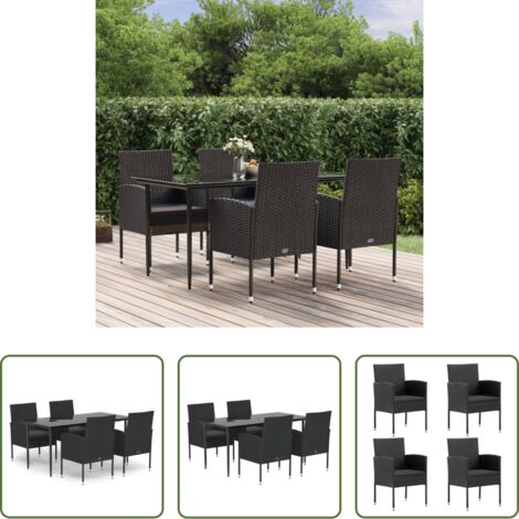 Tavolo da pranzo esterno -  Set da Pranzo da Giardino 5 pz Nero con Cuscini in Polyrattan