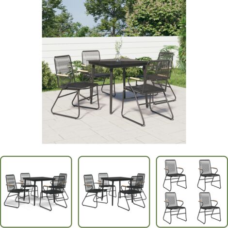 Tavolo da pranzo esterno -  Set da Pranzo da Giardino 5 pz Nero in Rattan PVC