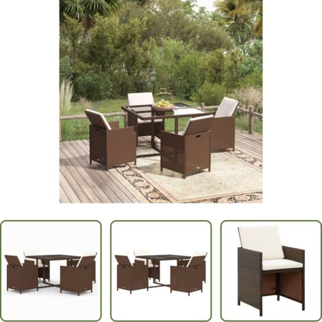 Tavolo da pranzo esterno -  Set da Pranzo da Giardino 5pz con Cuscini in Polyrattan Marrone